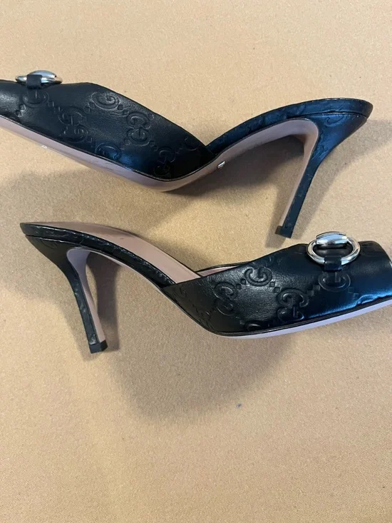 Gucci Black Leather Horsebit Open-Toe Slide Mules - Picture 4 of 8